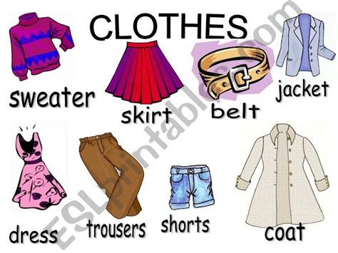 Esl English Powerpoints Clothes Pictionary 24 Words