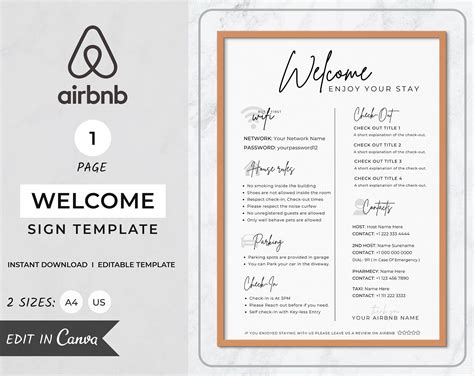 Page Airbnb Welcome Sign Template Editable Welcome Book Vacation