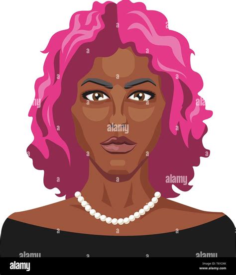 African Girl With Pink Hair Illustration Vector On White Background