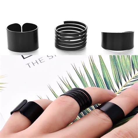 3 Pcs Punk Fashion Rings For Women Anel Anillos Black Stack Plain Above