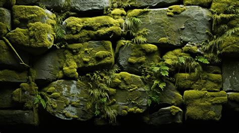 Premium Ai Image Green Mossy Wall Texture Background