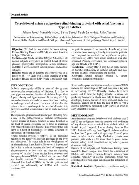 Correlation of Urinary Adipokine Retinol-Binding Protein-4 With Renal ...