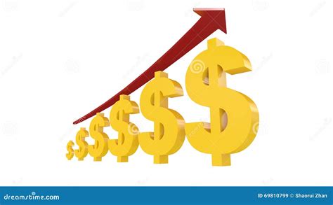 D Illustration Of Us Dollar Symbols With Rising Arrow Stock