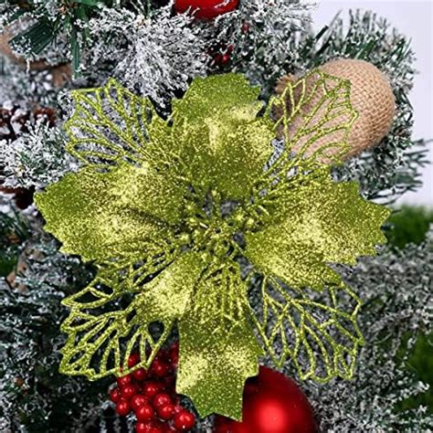 Yueshop Pcs Christmas Flowers Large Cm Poinsettia Glitter Flower