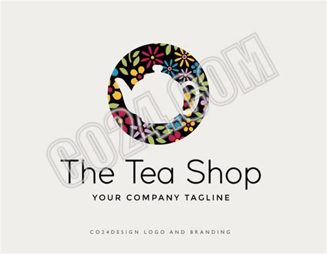 Teapot Logo Tea Shop Logo Tea Shop Logo Cafe Logo Floral Tea Logo