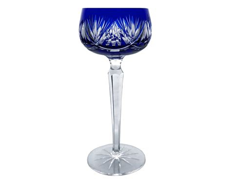 Vintage Cobalt Royal Blue Wine Glass Goblet Hock Cut To Clear Pbo