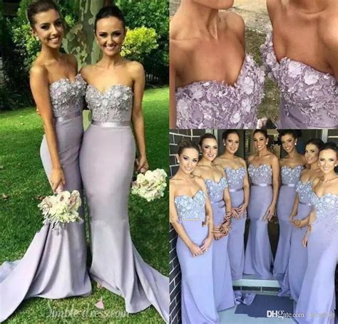 Lavender Bridesmaid Dresses Sweetheart Neck Floral Appliques Mermaid