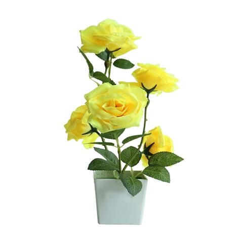 Temacd Artificial Plant Pot Rose Desktop Decor Faux Silk Flower Indoor