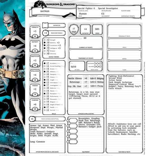 Batman Character Sheet Dnd 5e By Envidia14