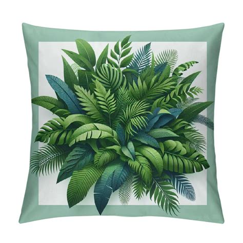 Gosmith Green Tropical Leaves Throw Pillow Cover Summer Palm Tree Leaf