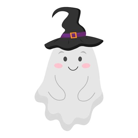 Premium Vector Cute Ghost In Halloween Hat Vector Illustration