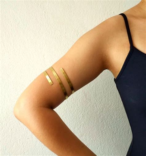 Gold Bicep Cuff Bracelet Double Upper Arm Cuff Spiral Wide Upper Arm