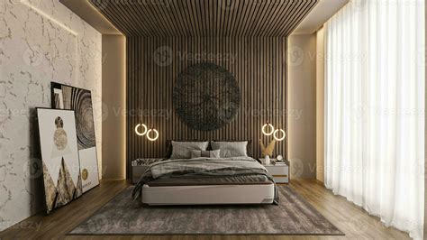 Double room interior design with modern furniture and wall design ...