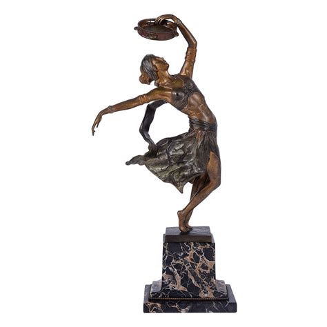 A Titze Birks Foundry Deco Tambourine Dancer Bronze Sculpture Solvang