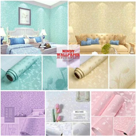 Jual Wallpaper Dinding Sticker Dinding Biru Muda Krem Putih Ungu