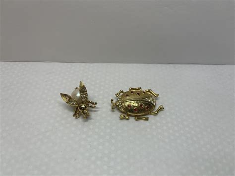 Vintage Ladybug Bee Brooch Pin Lot Gem