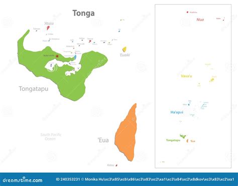 Tonga Karte Verwaltungsabteilung Separate Regionen Mit Namen Farbkarte