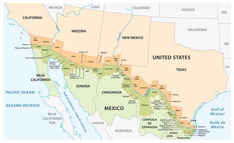 Vector map of the border districts in the United States and Mexico ...