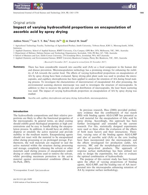 Pdf Impact Of Varying Hydrocolloid Proportions On Encapsulation Of