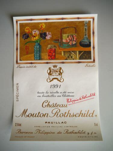 Etiquette De Vin Chateau Mouton Rothschild Setsuko 1991 Ebay