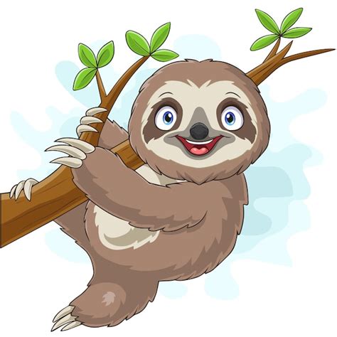 Premium Vector Cartoon Sloth Hanging On A Tree Branch