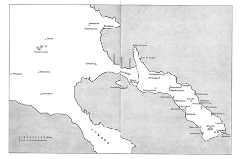 Map of Chalkidiki, in: Actes du Prôtaton, no. 1, ed. Papachryssanthou ...