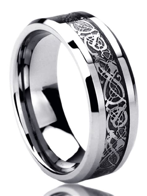 Men Women Stainless Steel Mm Wedding Band Ring Celtic Dragon Inlayed