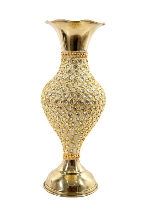 Buy Skywalk Hand Crafted Metal Flower Vase With Beads 10 Inch Golden