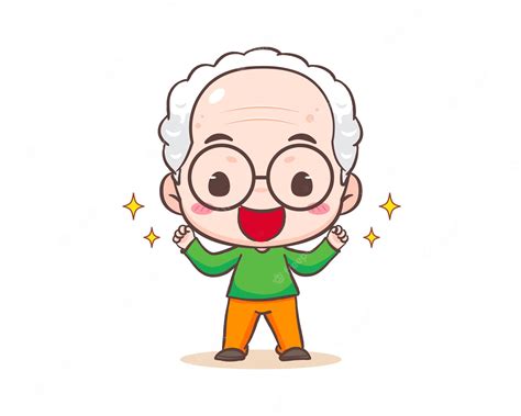 Lindo Adorable Abuelo Fuerte Ilustración De Vector De Personaje De