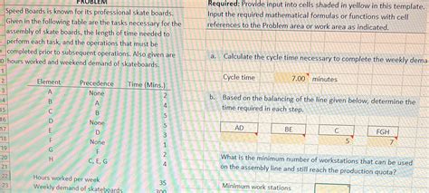 Solved Problem Required Provide Input Into Cells Shaded In Yellow In