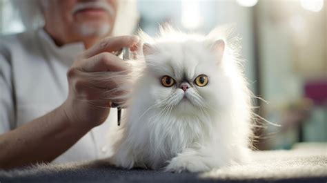 Premium AI Image | Grumpy white Persian cat in the grooming salon The ...