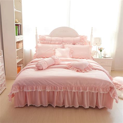 4pcs Korean Cotton 60 Satin Fold Lace Luxury Bedding Sets Queen King