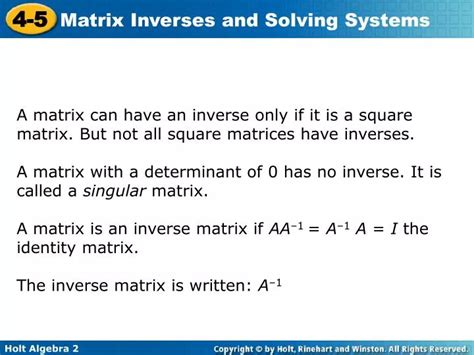 Ppt Example A Determining Whether Two Matrices Are Inverses