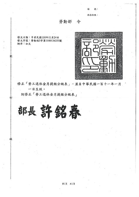 函轉 大臺中商業總會 主旨：函轉臺中市政府110年12月1日府授勞動字第11003107901號函，係有關「勞工退休金月提繳分級表」，業經勞動