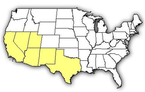 Map of US states the Mojave Rattlesnake is found in.