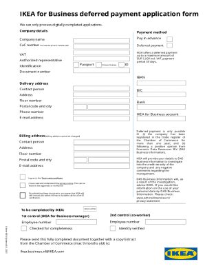 Fillable Online Ikea For Business Deferred Payment Application Form Fax