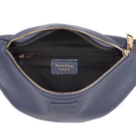 Bum Bag Leather Crossbody Bag In Slate Blue Pom Pom London