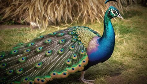 Majestic Peacock Displays Vibrant Multi Colored Feathers In Tropical