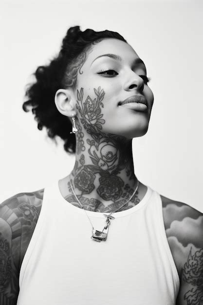 Retrato En Blanco Y Negro De Una Mujer Con Tatuajes En El Cuerpo