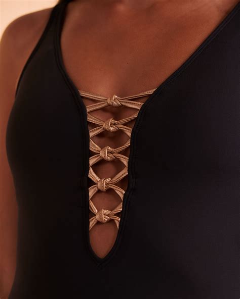 BLEU ROD BEATTIE Maillot une pièce à bandes LET S GET KNOTTY Noir Bikini Village