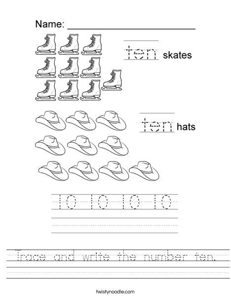 Trace and write the number ten Worksheet - Twisty Noodle