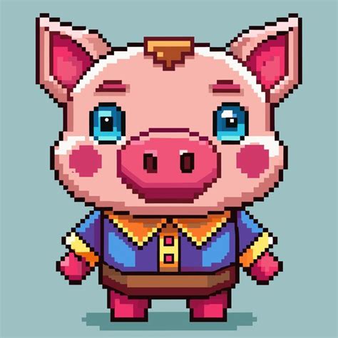 Premium Vector Pixel Art Cute Pig Character In Cartoon Style With