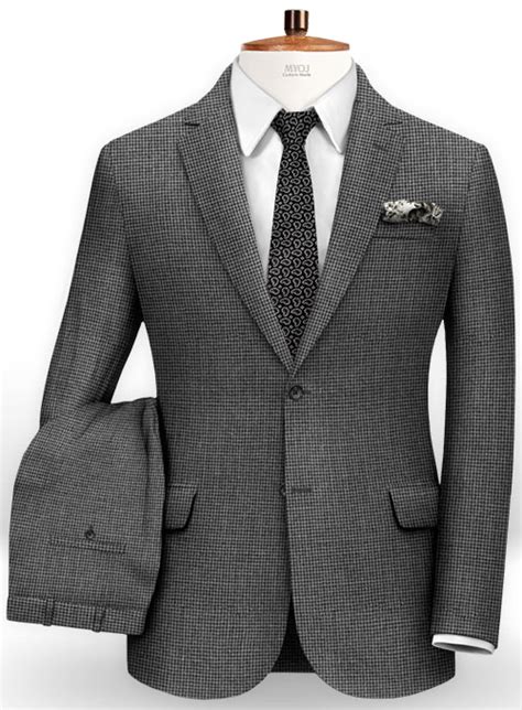 Dogtooth Wool Gray Suit Made To Measure Custom Jeans For Men And Women