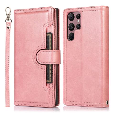 Samsung Galaxy S23 Ultra Leren Bookcover Hoesje Multi Slot Roze Goud