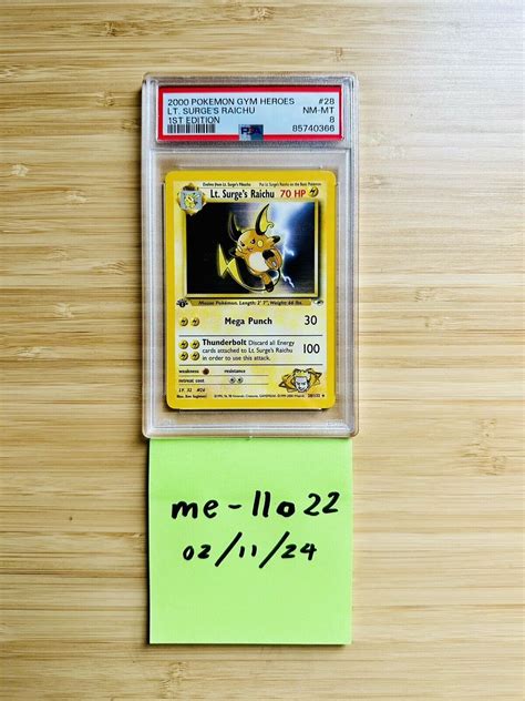 2000 Pokemon Gym Heroes Lt Surge S Raichu 28 PSA 8 Non Holo 1st