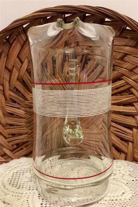 Vintage Glass Pitcher Red White Stripes Mid Century Modern Etsy