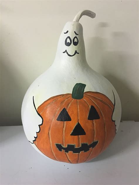 Ghost With Pumpkin Painted Gourd By Margie Vollenweider Painted