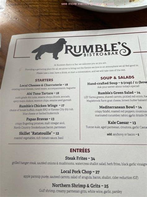 Online Menu Of Rumbles Bistro And Bar Restaurant Warren Vermont 05673