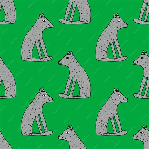 Premium Vector Cartoon Doodle Linear Wolf Sitting Isolated Seamless