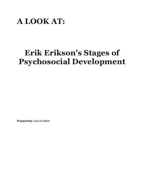 A Book Cover With The Titlea Look At Ericsons Stages Of Psychosocial